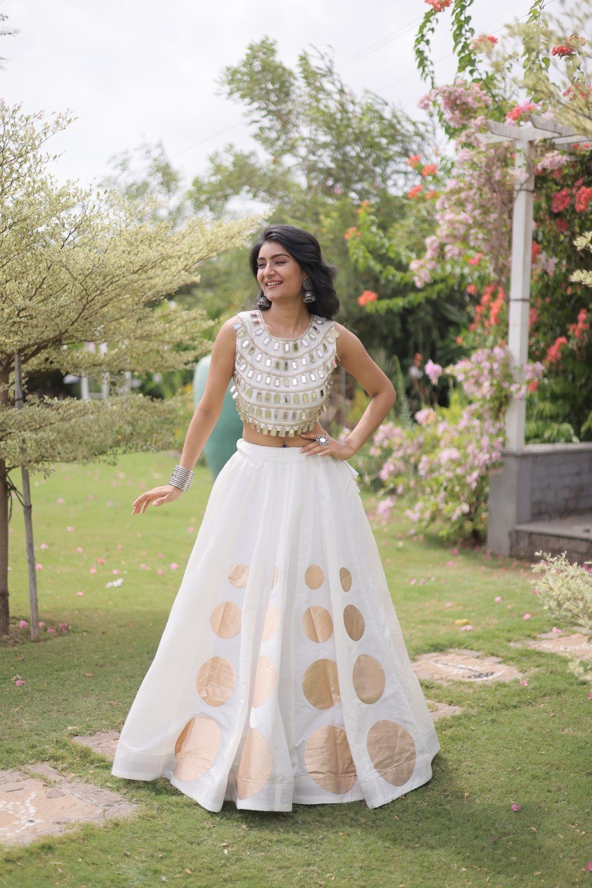 RangBhoomi Navratri Roman-Silk Lehenga Choli Set — Full-Stitched Festive Ensemble