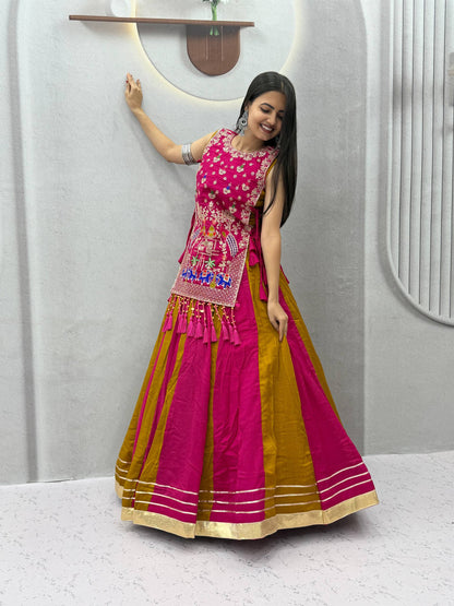 RangBhoomi Navratri Special Vichitra Silk Lengha Choli – Fully Stitched with Heavy Thread & Sequence Work