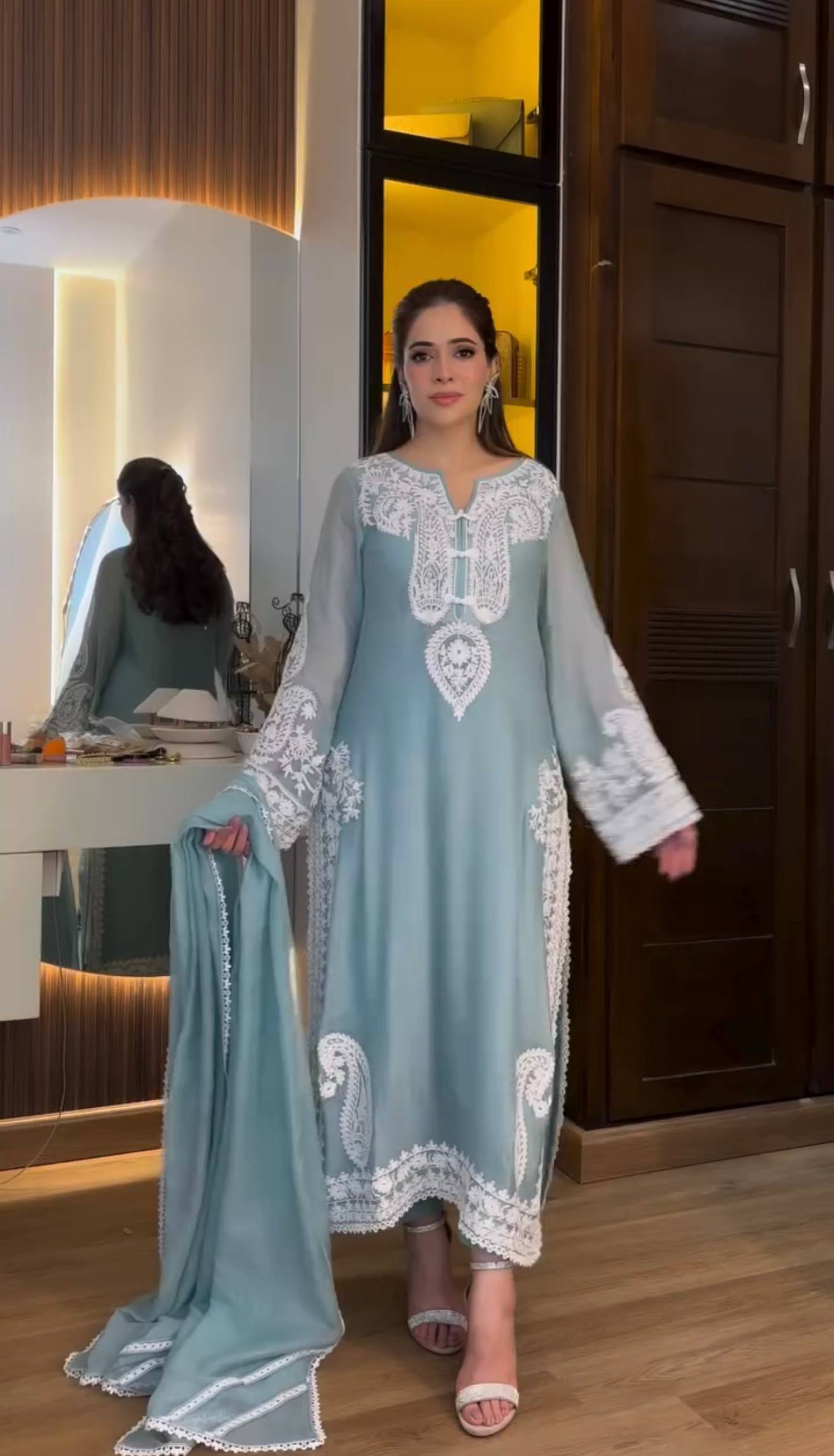 Elegant Designer Party Wear Set with Pure Soft Nylon Organza Silk Top, Palazzo Pants & Dupatta