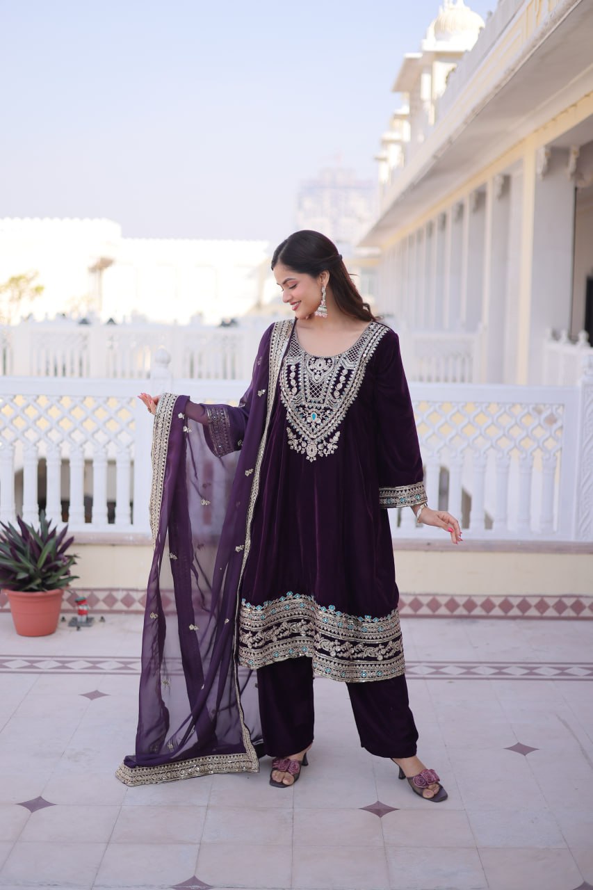 RangBhoomi Ready-to-Wear Velvet Top and Pant Set with Elegant Dupatta - Collection 2026