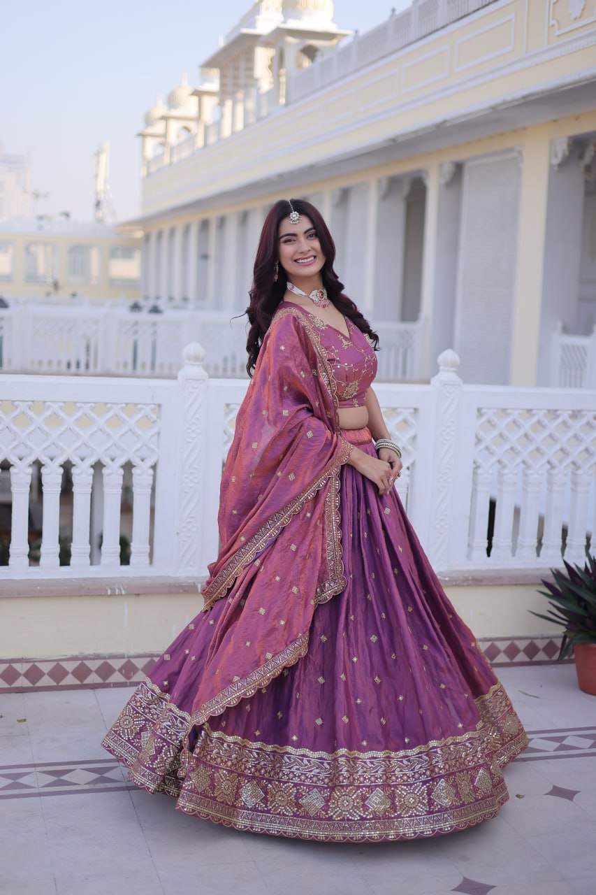 RangBhoomi Elegant Lehengha Choli Dupatta Set in YSL Silk with Sequins and Zari Embroidery