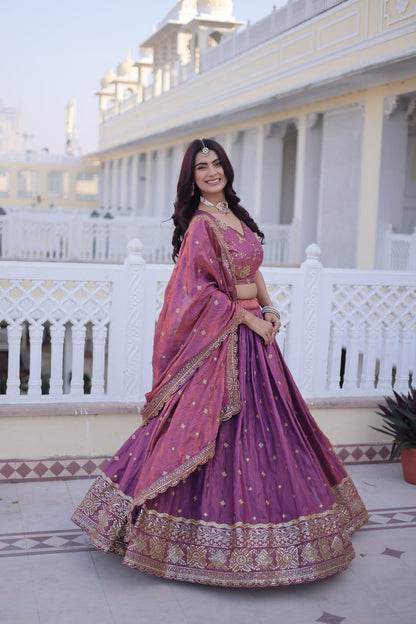 RangBhoomi Elegant Lehengha Choli Dupatta Set in YSL Silk with Sequins and Zari Embroidery