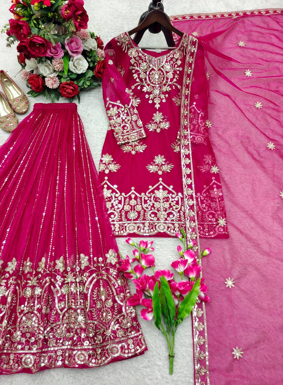 RangBhoomi Orgenza Twine Net Top, Sharara & Dupatta Set — Embroidered Ready-to-Wear