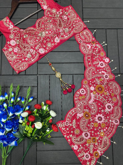 New Super Embroidery Detailed Lehenga Choli Set with Banglori Silk Shrug