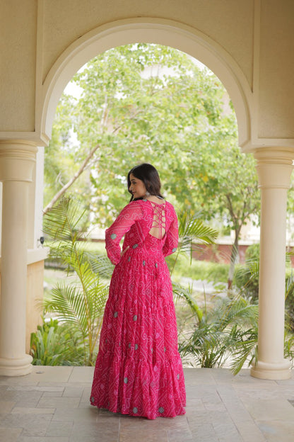 RangBhoomi Bandhani & Kutchi Patchwork Faux Georgette Gown — Festive Navratri Edition