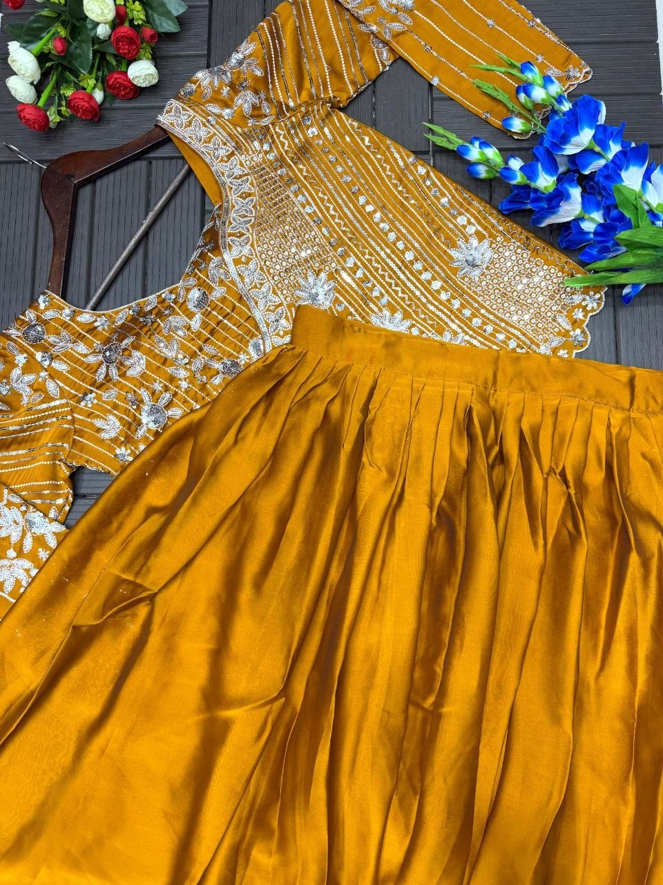 Elegant Embroidered Lehenga Choli Set with Sequins – Fully Stitched Rangoli Fabric Ensemble