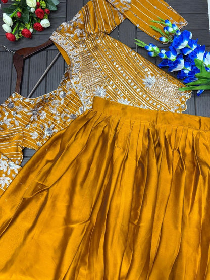 Elegant Embroidered Lehenga Choli Set with Sequins – Fully Stitched Rangoli Fabric Ensemble