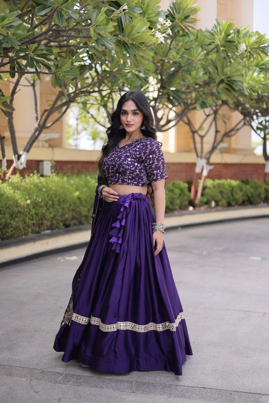 RangBhoomi Glory Satin Embroidered Lehenga Choli Set - Full-Stitched Lehenga with Designer Dupatta