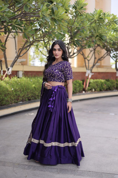 RangBhoomi Glory Satin Embroidered Lehenga Choli Set - Full-Stitched Lehenga with Designer Dupatta