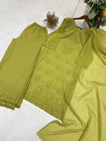 Exclusive Designer Faux Georgette Embroidered Suit with Matching Dupatta