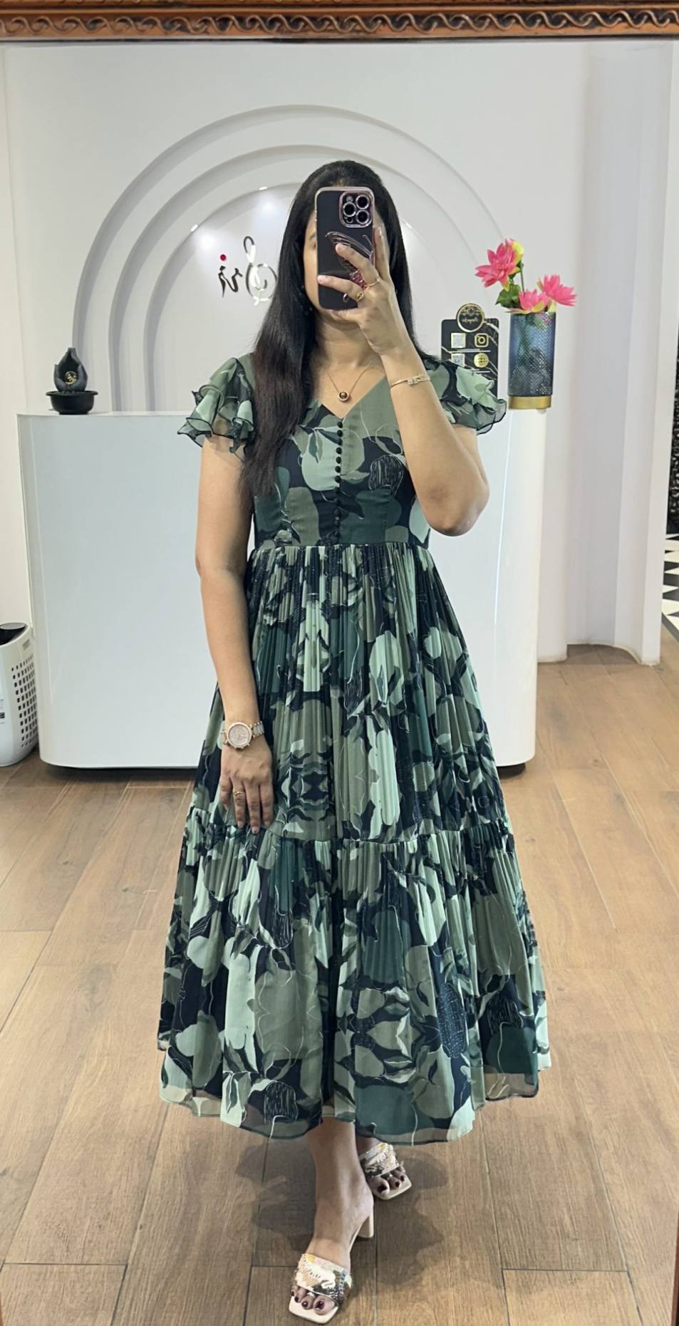 Floral print Georgette maxi dress on white background