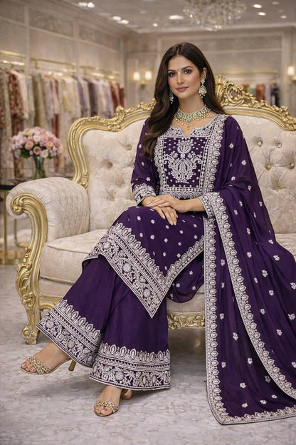 RangBhoomi Designer Party Wear Collection – Elegant Heavy Fandy Silk Ensemble with Embroidered Cotton Threads and Sequins