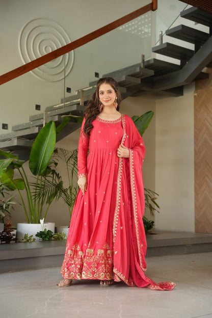 Embroidered Chinnon Gown Set | Indian Wedding Outfit