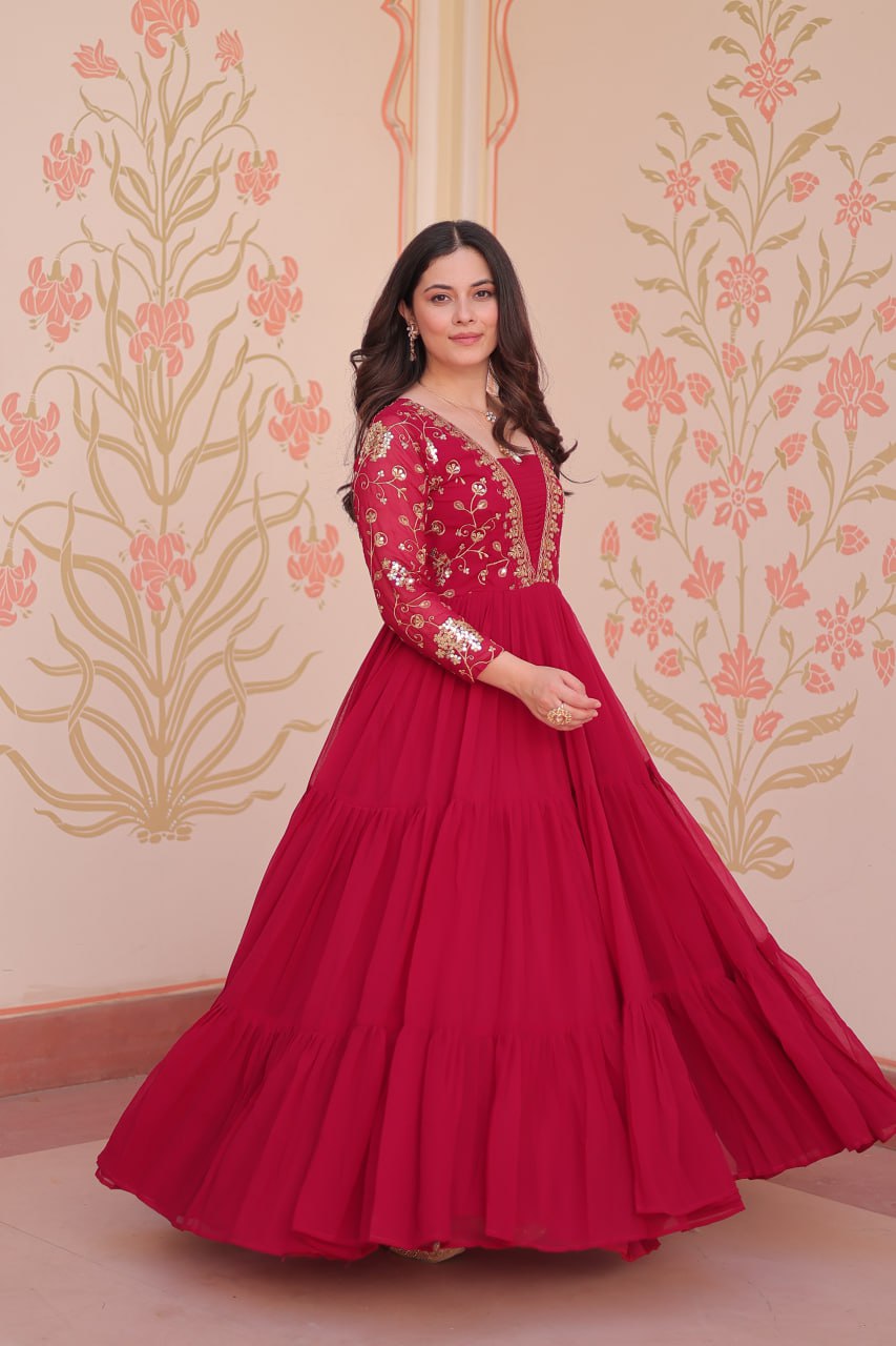 Premium Sequined & Zari Embroidered Gown - Shop Now