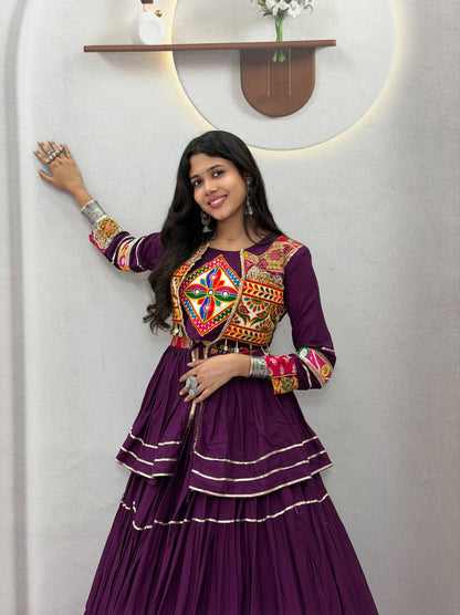 RangBhoomi Navratri Special Gamathi Work 9m Flair Pure Cotton Lehenga Choli - Fully Stitched