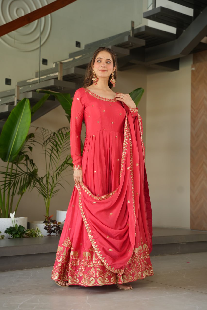 Embroidered Chinnon Gown Set | Indian Wedding Outfit