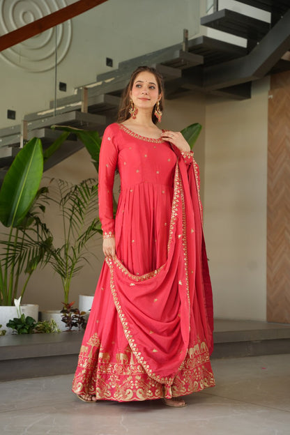 Embroidered Chinnon Gown Set | Indian Wedding Outfit