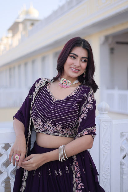 Embroidered Fox Blooming Lehenga Choli Dupatta Set with Zari Work