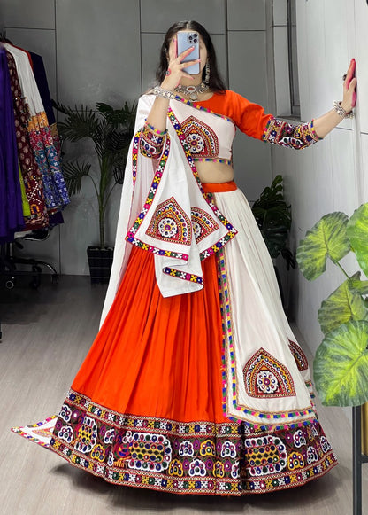 Ethnic Women’s Pure Rayon Cotton Lehenga Set with Traditional Gamthi and Mirror Work – Navratri Festival Collection 2025