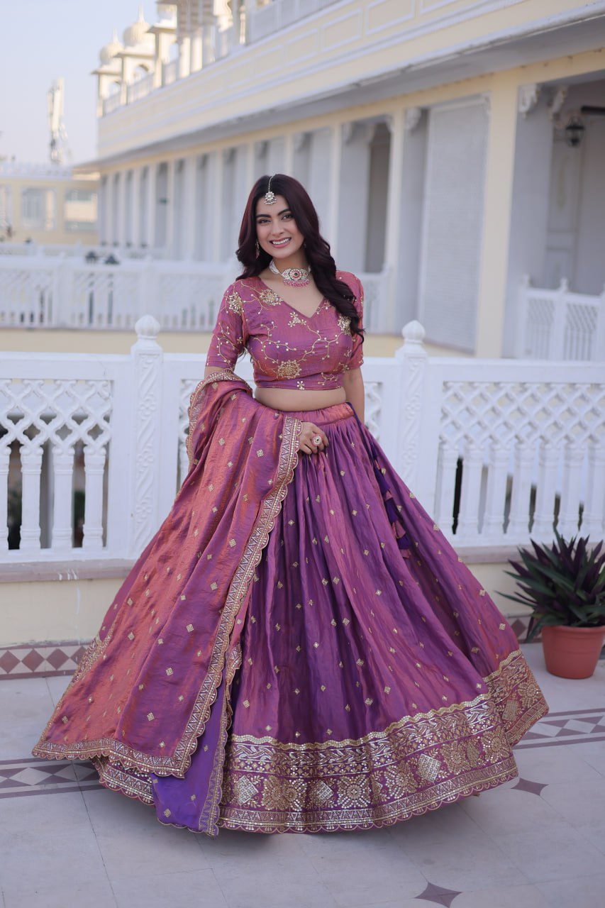RangBhoomi Elegant Lehengha Choli Dupatta Set in YSL Silk with Sequins and Zari Embroidery