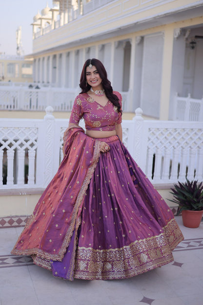 RangBhoomi Elegant Lehengha Choli Dupatta Set in YSL Silk with Sequins and Zari Embroidery