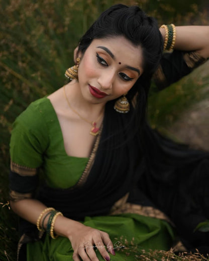 RangBhoomi Elegant South Indian Kanjivaram Silk Lehenga Ensemble with Zari Weaving and Georgette Dupatta
