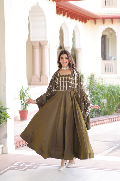 RangBhoomi Premium Ready-to-Wear Embroidered Gown and Dupatta Set