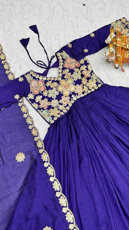 RangBhoomi Exclusive Festival Long Gown and Matching Dupatta Set with Heavy Embroidery