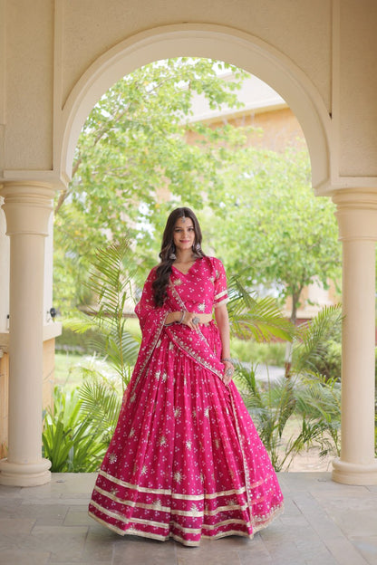 RangBhoomi Four-Color Faux Georgette Bandhej Lehenga Choli Set with Dupatta