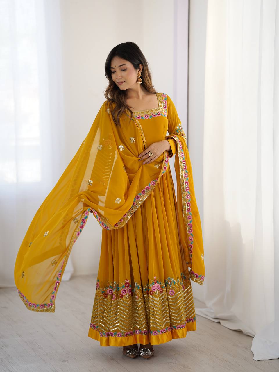 RangBhoomi Heavy Designer Party Gown with Embroidered Dupatta