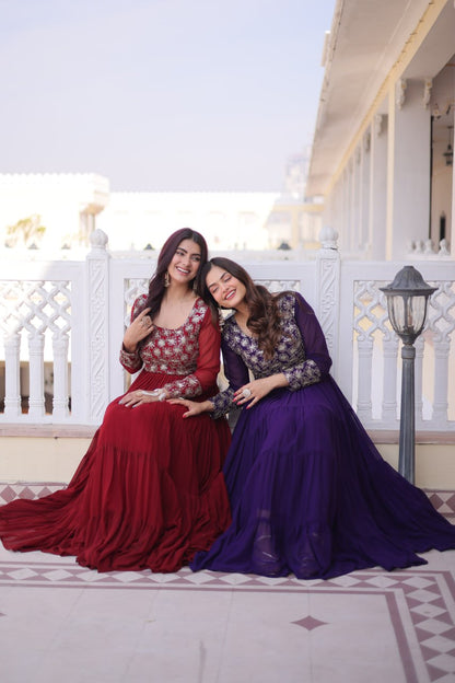 RangBhoomi Premium Designer Ready-to-Wear Gown Collection 2026 - Elegant Faux Blooming Georgette with Sequins and Zari Embroidery