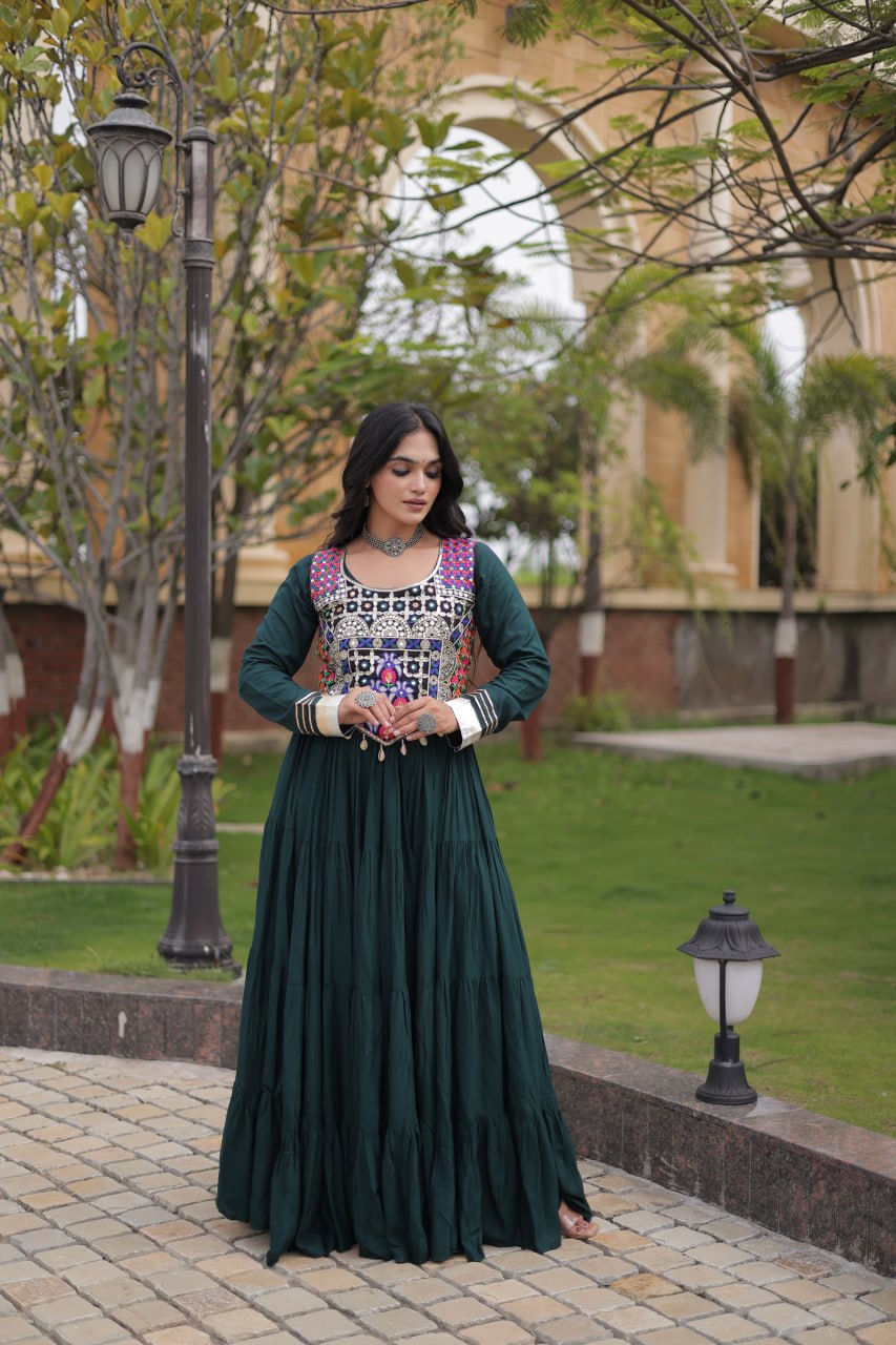 Navratri Gown Collection 2026 — Elegant Reyon Gown with Embellished Blouse by RangBhoomi