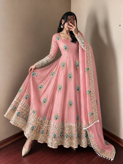 RangBhoomi Fendy Silk Gown with Fully Flair