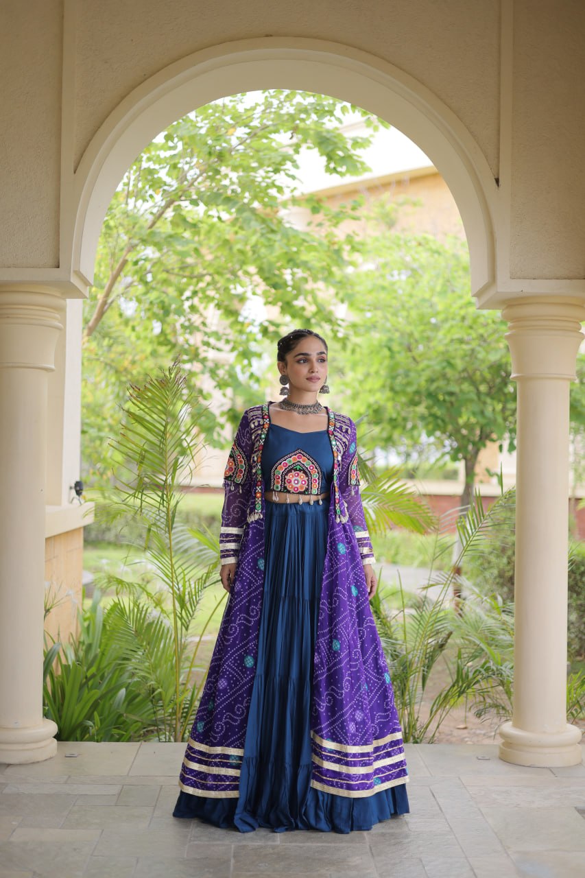 RangBhoomi Navratri 2026 Rayon Lehenga Set with Bandhani Shrug — Full-Stitched Festive Ensemble