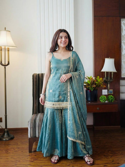 Women's Elegant Ethnic Ensemble with Embroidered Mirror Work - Ready to Wear