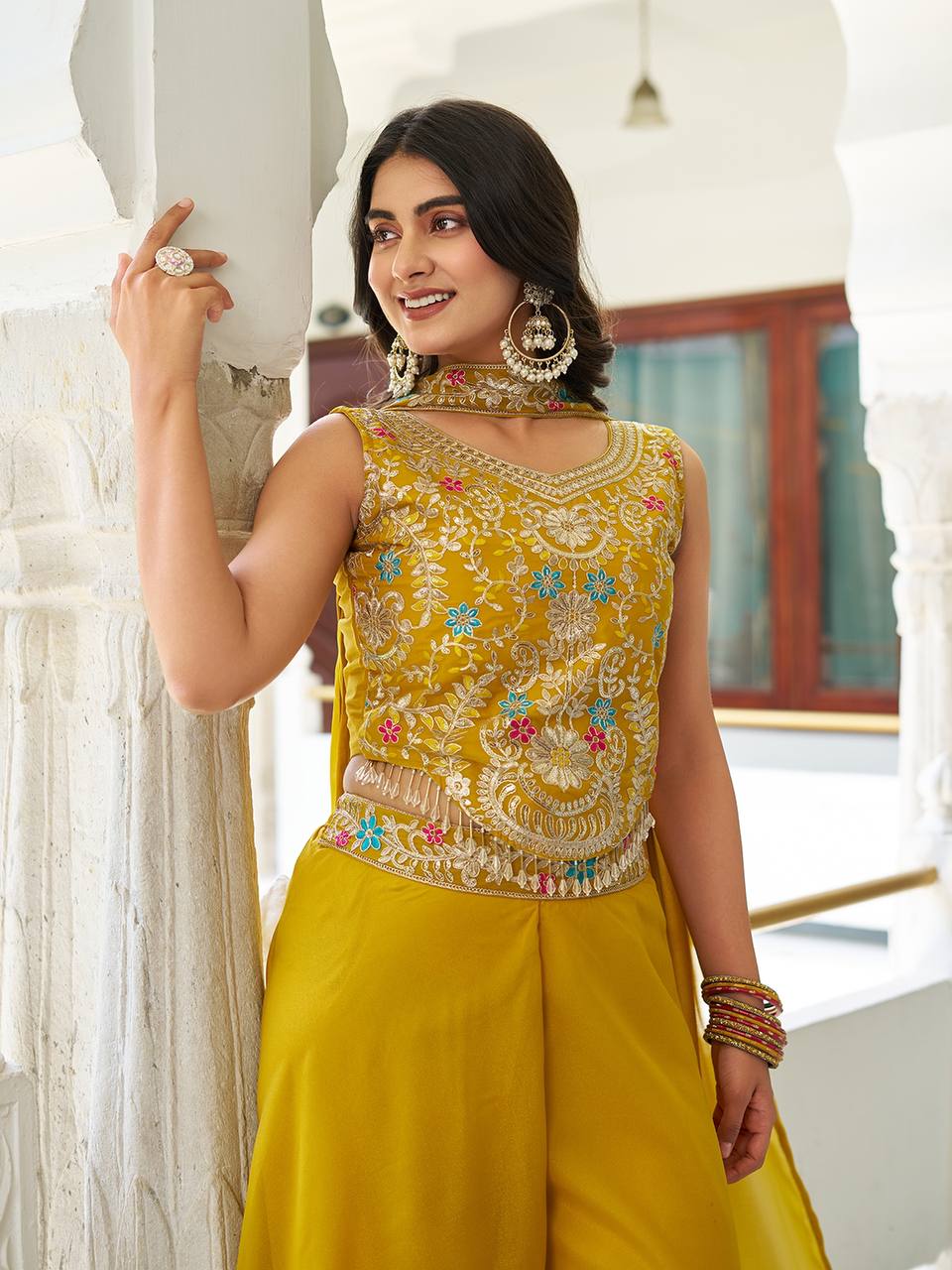 Chic Designer Embroidered Palazzo Co-ord Set with Dupatta
