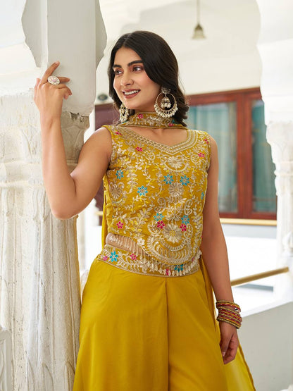 Chic Designer Embroidered Palazzo Co-ord Set with Dupatta