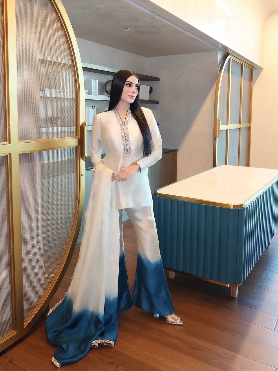 Launching New Designer Party Wear Look Pure Roman Glass Top & Elegant Palazzo with Dupatta Set