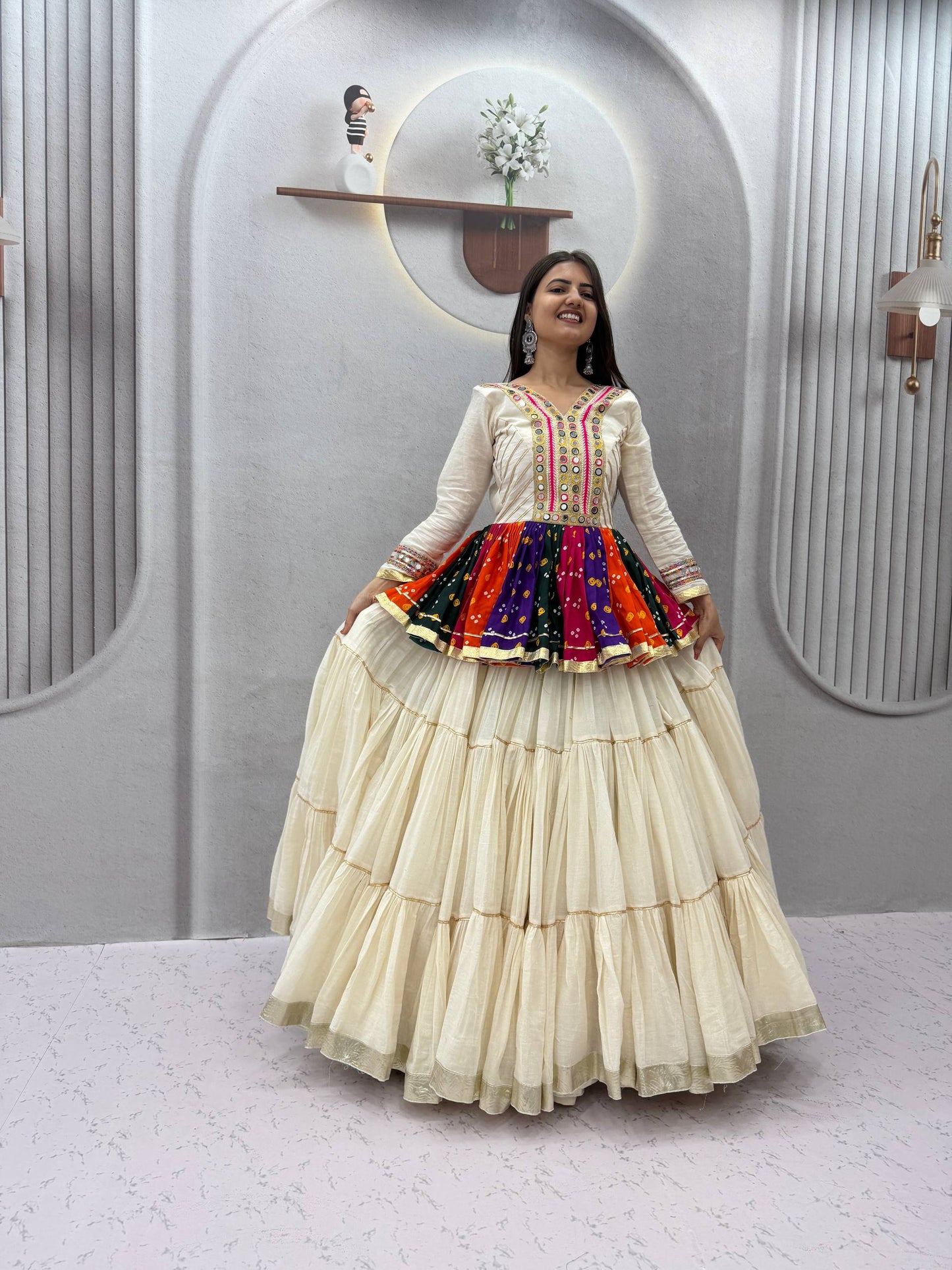 RangBhoomi Navratri Special Lehengacholi – Pure Cotton Kediyu & 9m Flair Lehenga, Fully Stitched