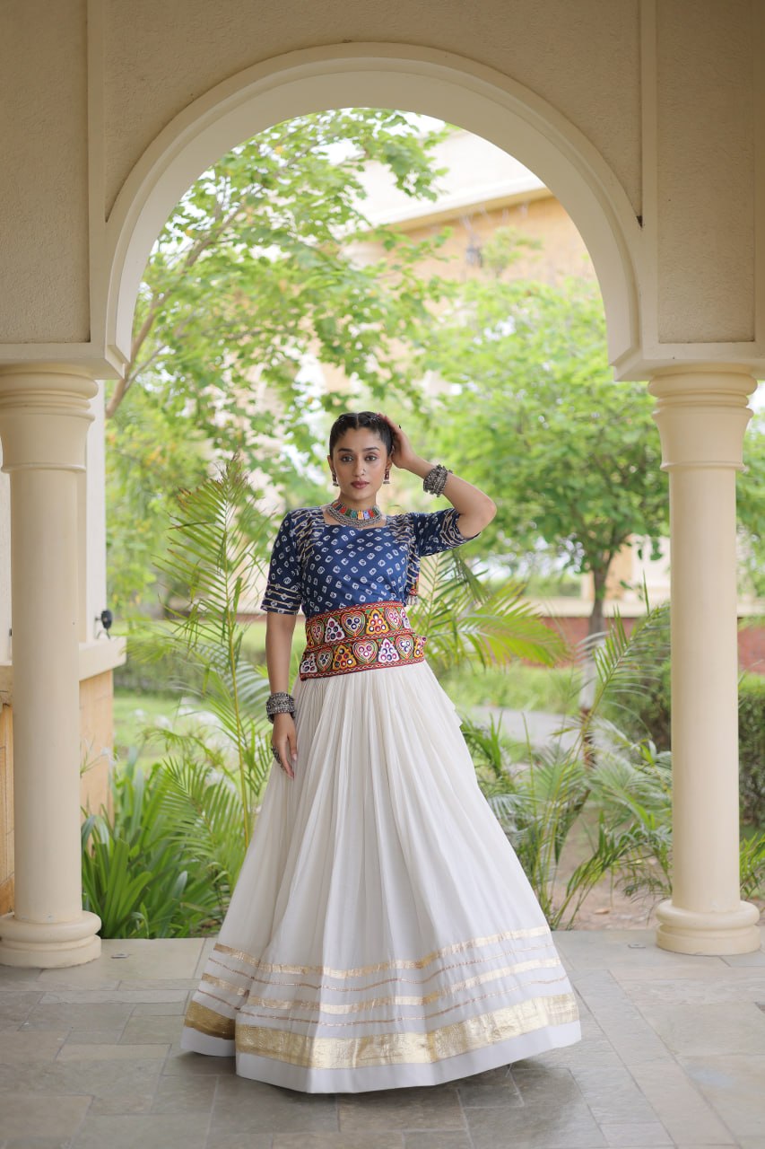 RangBhoomi Navratri Festive Lehenga Set - Cora Cotton & Bandhej Embroidered Blouse
