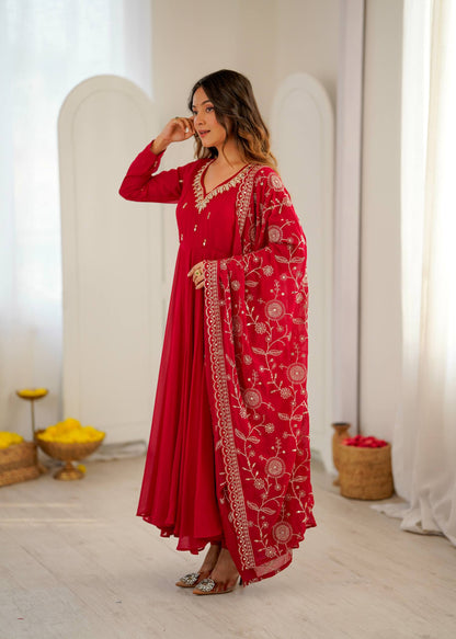 RangBhoomi Elegant Embroidered Mirror Anarkali Three-Piece Gown Set