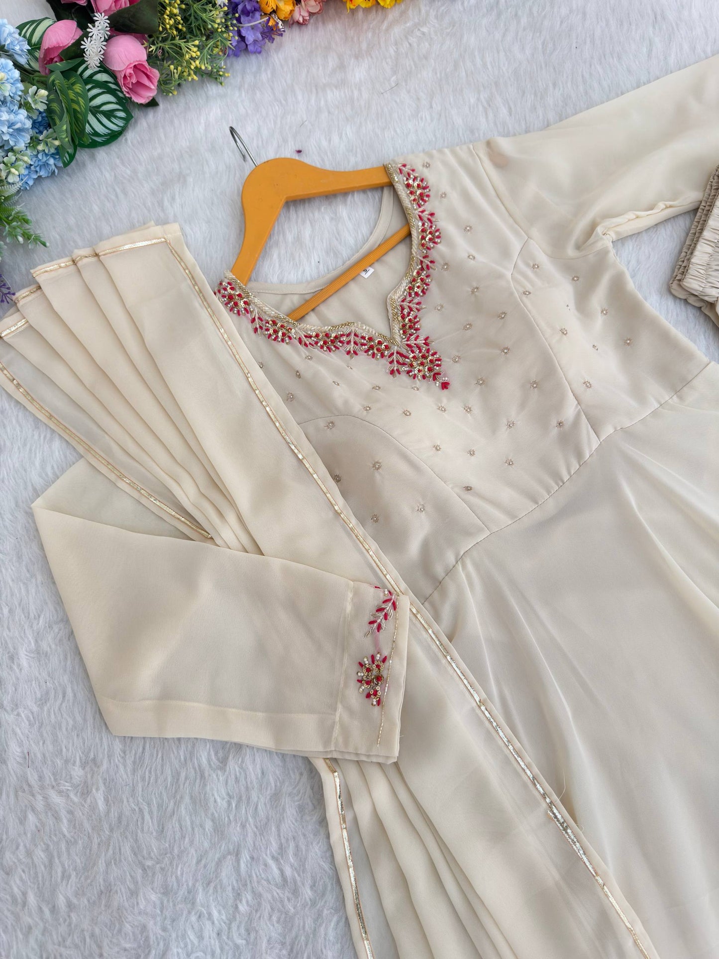 Elegant Fox Georgette Party Wear Gown with Dupatta and Crepe Pants by RangBhoomi