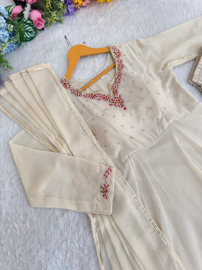Elegant Fox Georgette Party Wear Gown with Dupatta and Crepe Pants by RangBhoomi