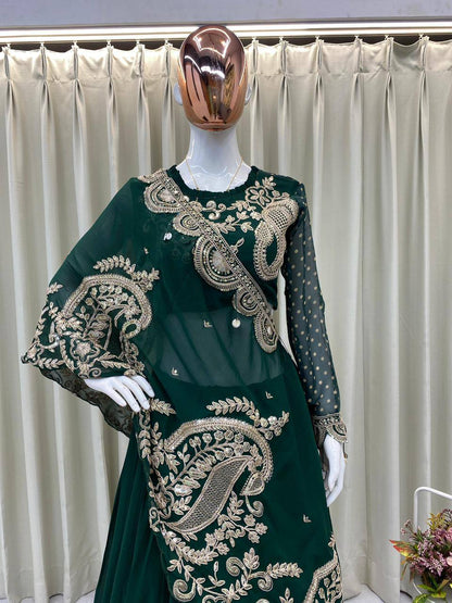 Designer Wear Embroidered Lehenga with Blouse and Shrug Set