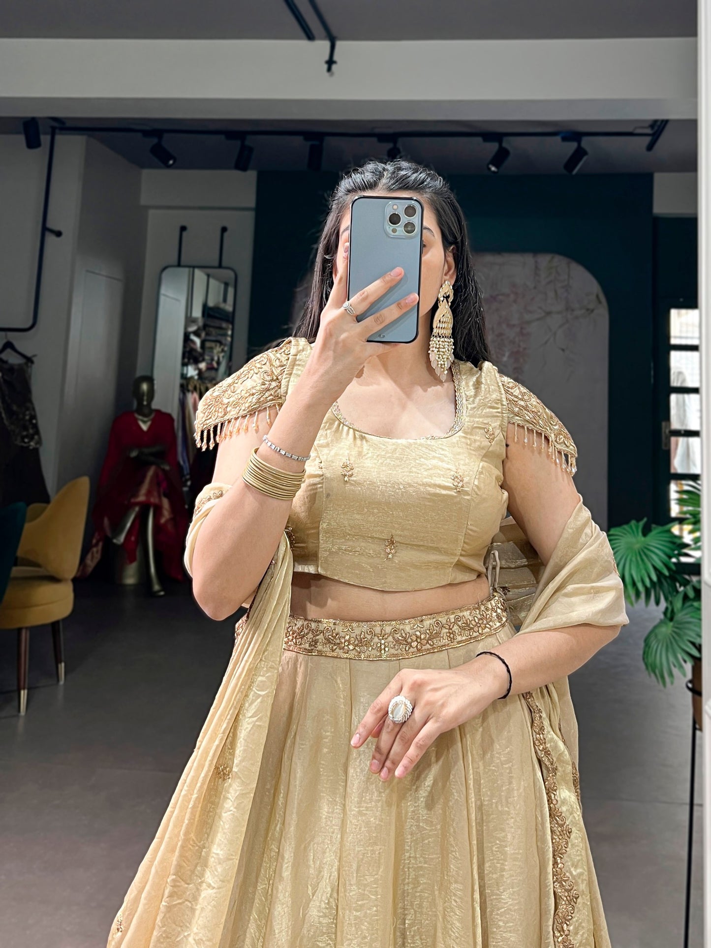 RangBhoomi Elegant Pastel Lehenga Collection with Gold Lace Detailing