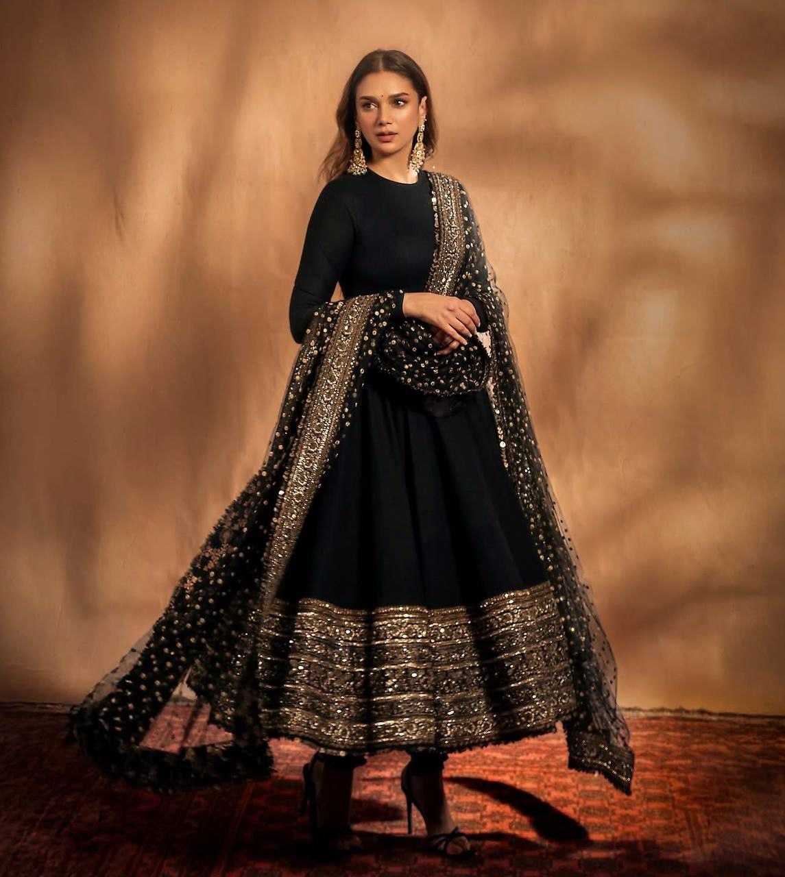 Elegant Embroidered Fox Georgette Gown with Matching Dupatta – Fully Stitched, Sophisticated Design