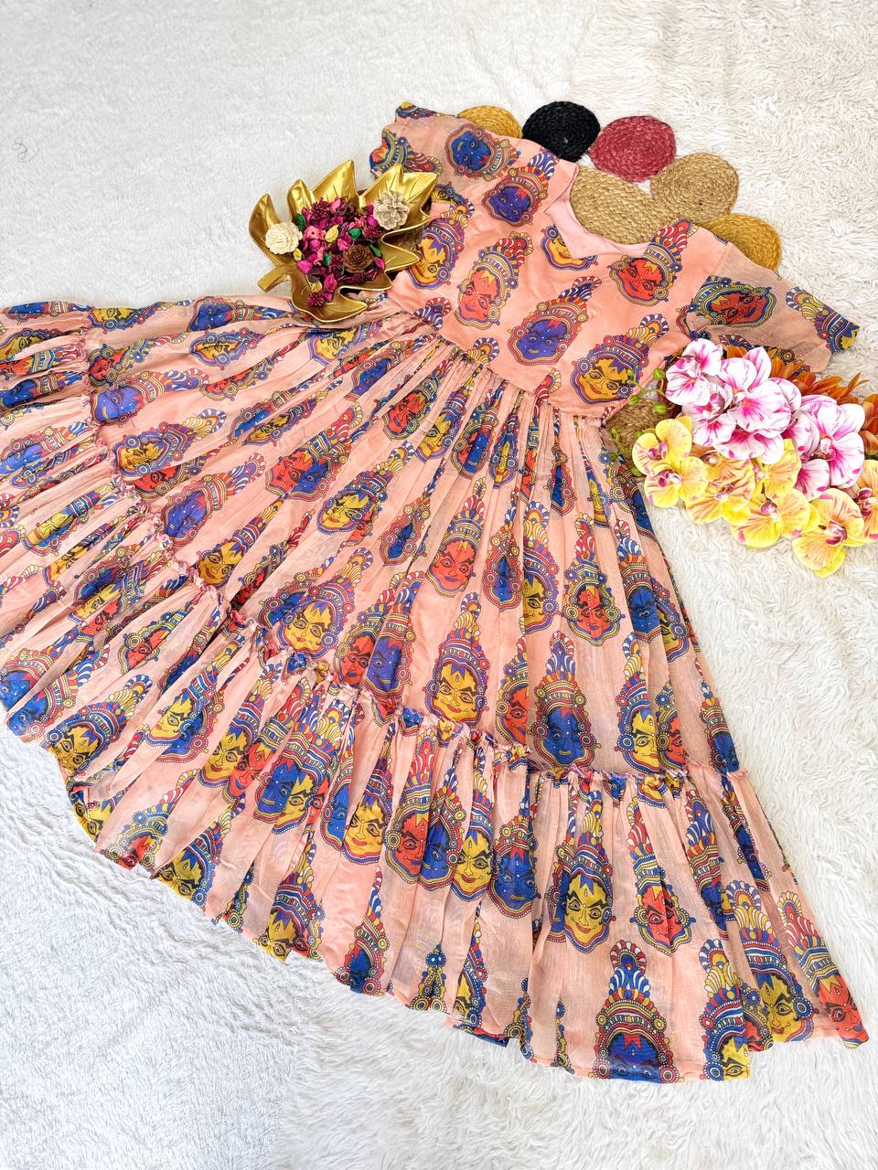 Elegant Summer Special Fully Stitched Kalamkari Midi Gown for Festive Glamour and Sophistication