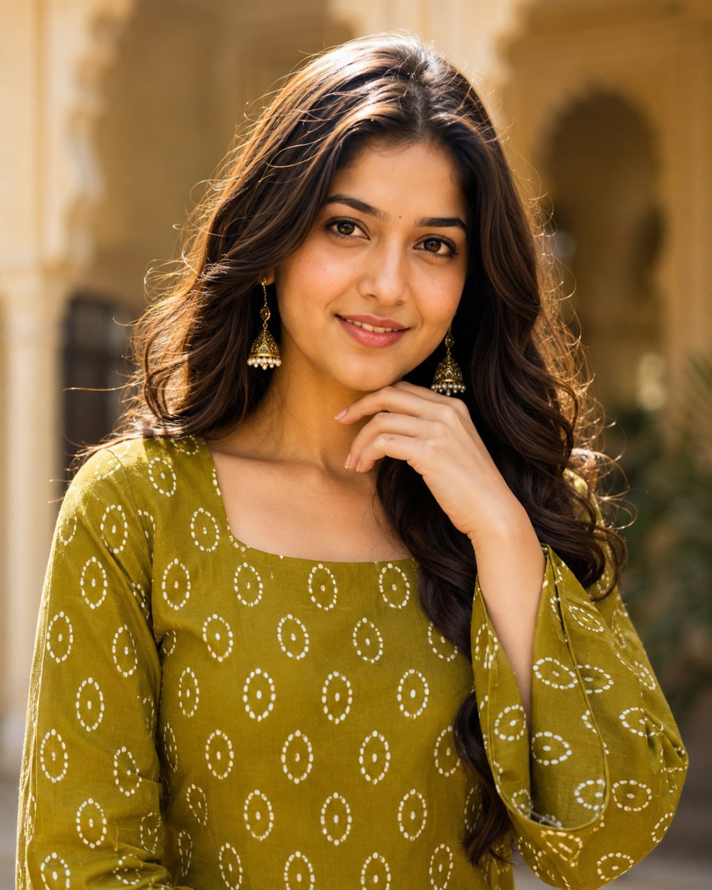 RangBhoomi Premium Cotton Bandhej Printed Top and Linen Cotton Farsi Style Pant Set