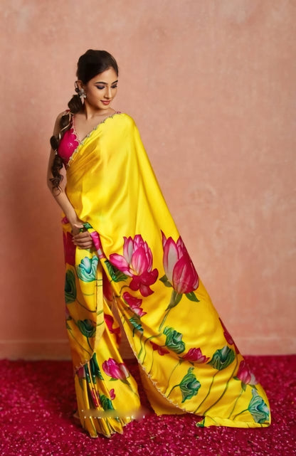 Ready To Wear Organza Silk Saree - Floral Printed