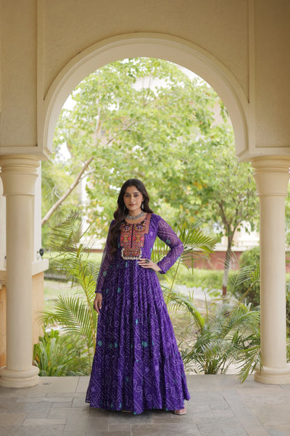 RangBhoomi Bandhani & Kutchi Patchwork Faux Georgette Gown — Festive Navratri Edition